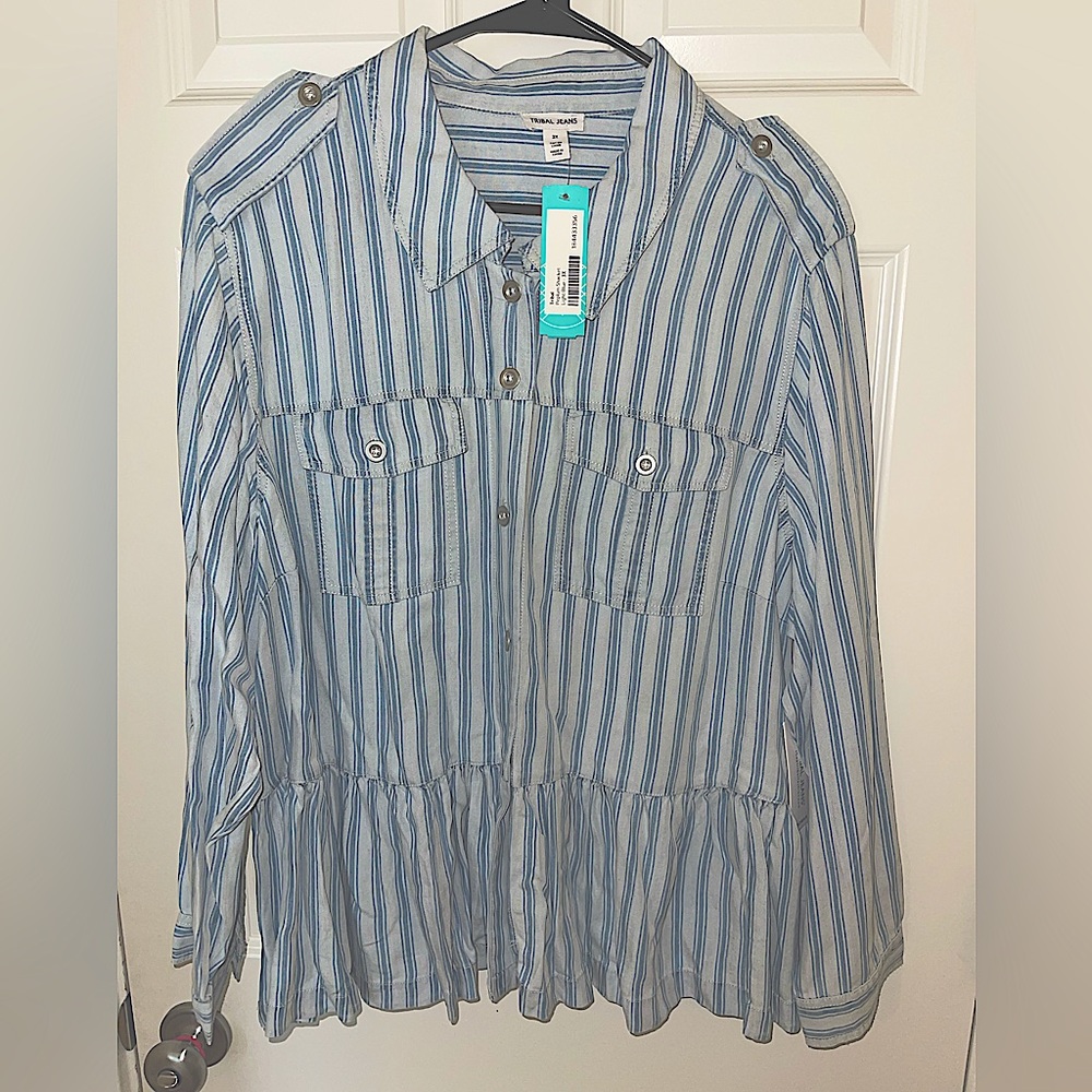 PLUS SIZE | Jean peplum shacket